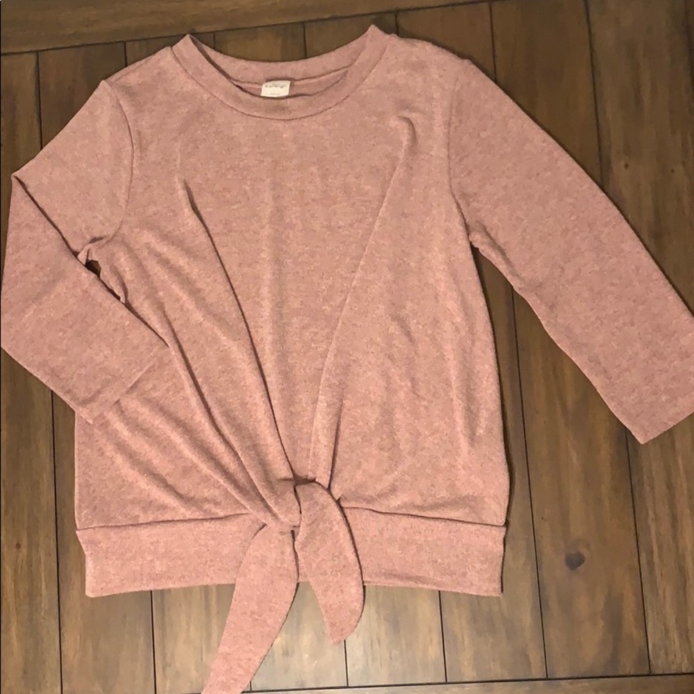 Burgundy 3/4 sleeve front knot sweater